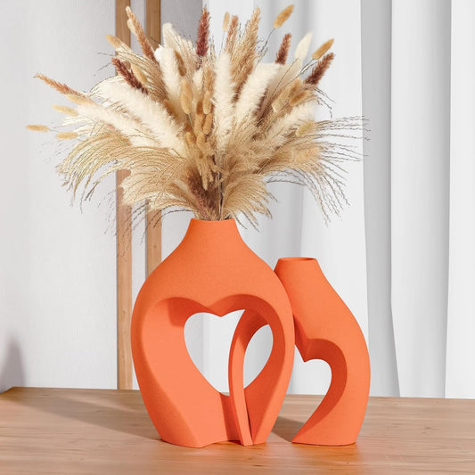 Orange Heart Shaped Ceramic Vase